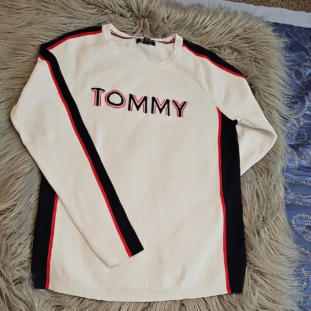Tommy Hilfiger Cream Long Sleeve with Red and Black Stripes